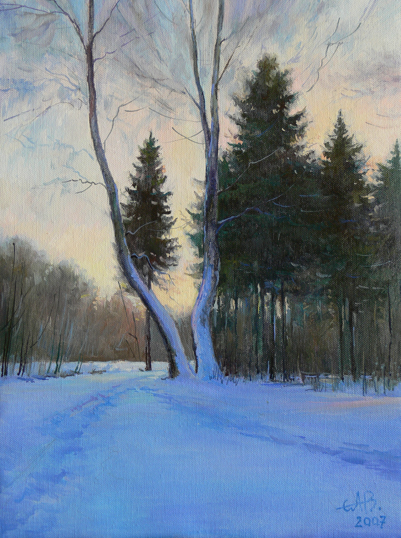 "Зимний вечер"  холст/масло 40см x 30см 2007 г.