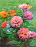 "Цинии" холст, масло. 45х60 см, 2015 г. цена 15000 руб.